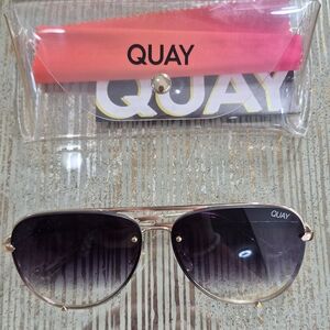 Quay Australia Gold Aviator Sunglasses with Gradient Dark Gray Lenses